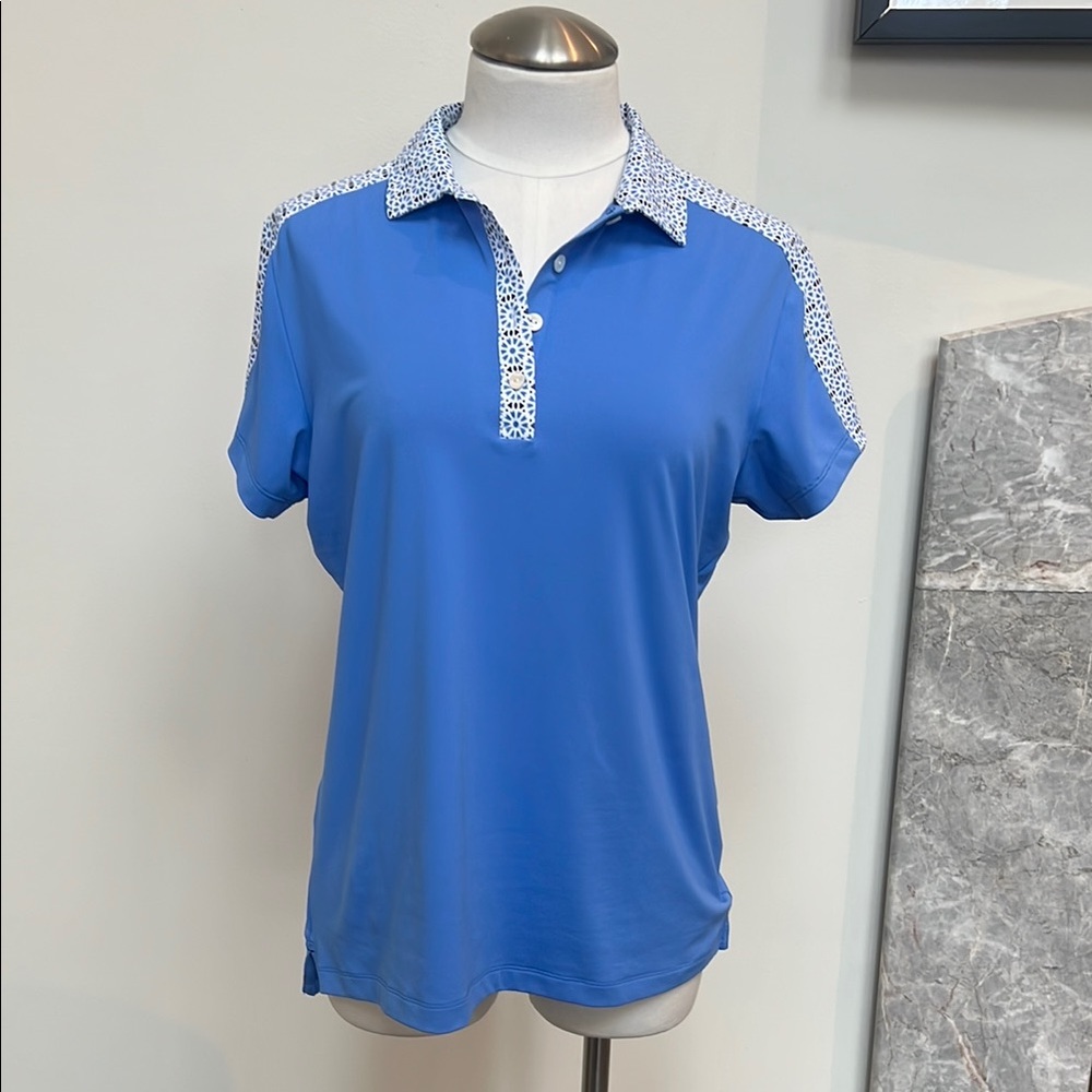 Blue Peter Millar Golf Polo Style Shirt with Patterned Trim